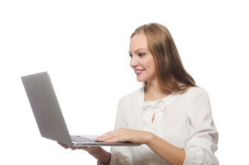 Businesswoman with laptop in business concept