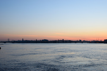 Panorama of Neva river and view of the Vasilievsky island with T