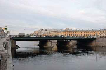 Fototapeta na wymiar Semyonov bridge over the Fontanka river