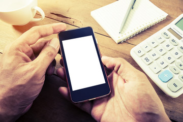 Hand of young man holding smart phone mobile