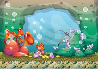 cartoon vector underwater treasure background with separated layers for game art and animation game design asset in 2d graphic