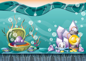 cartoon vector underwater treasure background with separated layers for game art and animation game design asset in 2d graphic