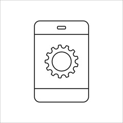Gear icon. Options, preferences, generation and work concept symbol on phone line icon on background