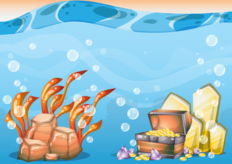 cartoon vector underwater treasure background with separated layers for game art and animation game design asset in 2d graphic