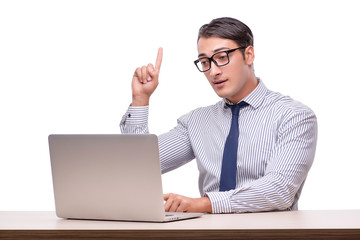 Handsome businessman working with laptop computer isolated on wh