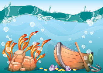 Naklejka premium cartoon vector underwater treasure background with separated layers for game art and animation game design asset in 2d graphic