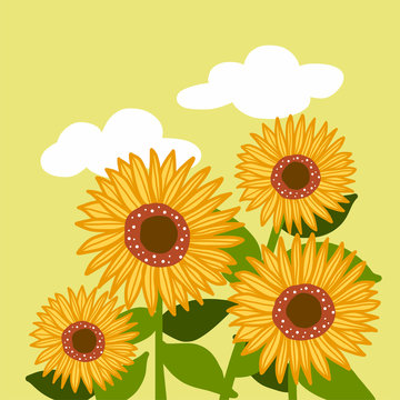 Sunflower on yellow sky illustration