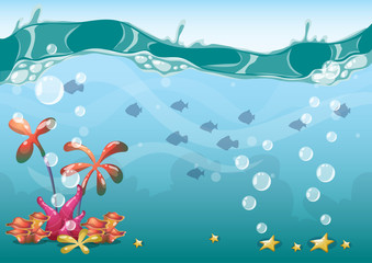 Obraz na płótnie Canvas cartoon vector underwater background with separated layers for game art and animation game design asset in 2d graphic