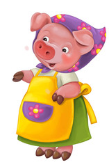 Cartoon young happy and funny  mother pig - isolated background - isolated - illustration for children