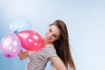 Woman summer joyful girl with colorful balloons