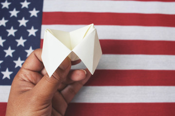 Fototapeta na wymiar Origami paper fortune teller with america flag