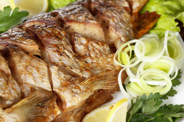 Roasted fish. Traditional Polish Christmas menu.