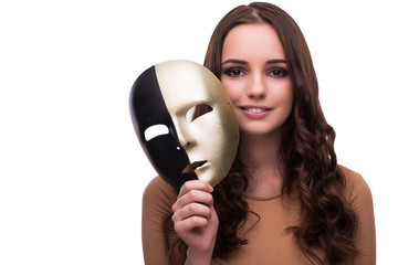 Young woman with mask isolated on white