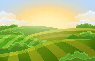 Obraz na płótnie Canvas Rural landscape with green fields