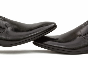 Men's classic black leather shoes, isolated on white background