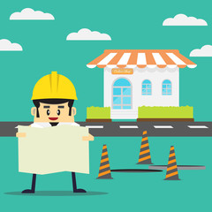 Maintenance engineer for shop on-line ,Flat design vector illustration concept for online ordering goods, e-commerce, laptop online shopping