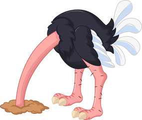 Fototapeta premium ostrich cartoon has buried a head in sand