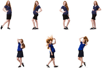 Pregnant woman in composite image isolated on white