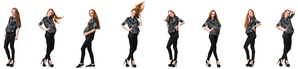 Pregnant woman in composite image isolated on white