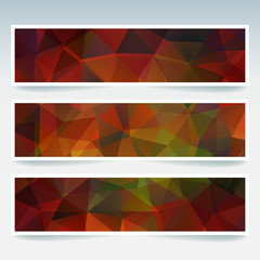 Naklejka na ściany i meble Vector banners set with polygonal abstract brown triangles. Abstract polygonal low poly banners.