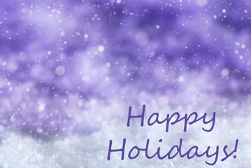 Purple Christmas Background, Snow, Snowflakes, Text Happy Holidays
