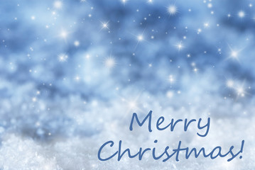 Naklejka na ściany i meble Blue Sparkling Background, Snow, Text Merry Christmas