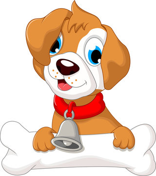 funny puppy cartoon holding bone
