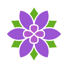 Violet six petal flower blossom or bloom flat color icon for apps and websites