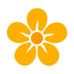 Yellow five petal flower blossom or bloom flat color icon for apps and websites