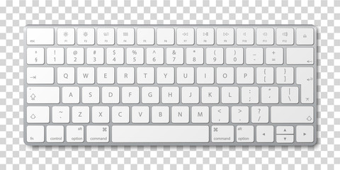 Modern aluminum computer keyboard on transparent background. - obrazy, fototapety, plakaty
