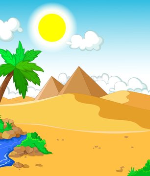 beautiful view of tree cartoon with desert landscape background