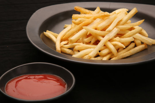 French fries and tomato sauce