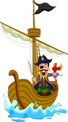 funny pirate cartoon above ship - 125327522