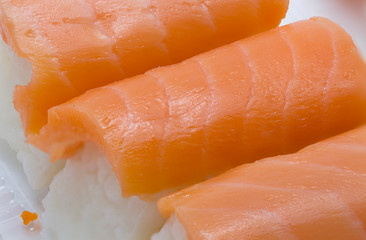 Close up salmon sushi