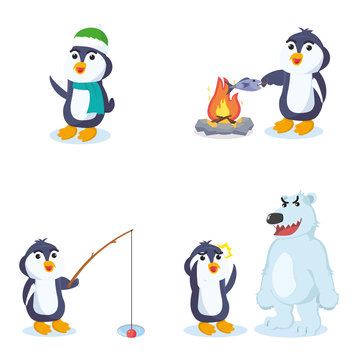 penguin cartoon set illustration design