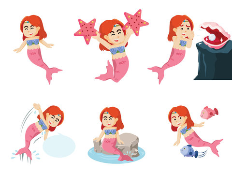 mermaid cartoon set illustration design
