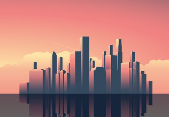 Art Deco Cityscape at Sunset Illustration