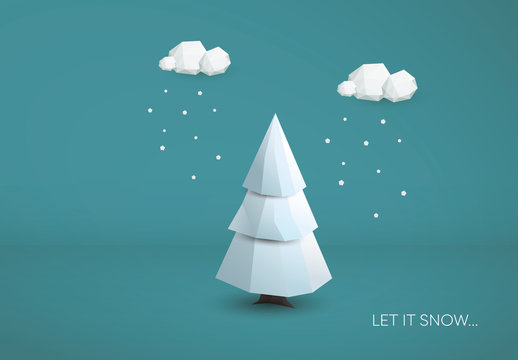 "Let it Snow" Polygonal Tree Illustration