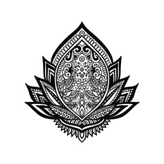 Obraz premium Vector ornamental Lotus flower, ethnic art, patterned Indian paisley. Hand drawn illustration. Invitation element. Tattoo, astrology, alchemy, boho and magic symbol.
