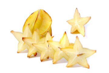 Carambola is tropical fruits. Star fruit carambola on white background. 