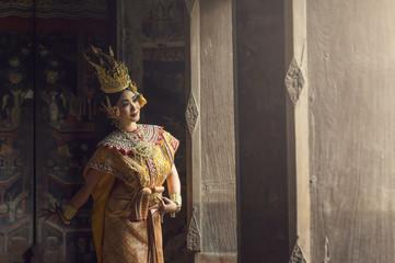 Portrait of Beautiful young girl Thai Dancing art, pantomime per