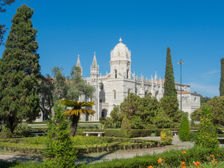 Fototapeta premium Lisbon, Portugal. Jeronimos Monastery and Church of Santa Maria, a monastery of the Order of Saint Jerome near the Tagus river in the parish of Belem. An UNESCO World Heritage Site.