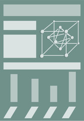 Infographic template with crystal lattice of silver, bar chart, and space for text or content