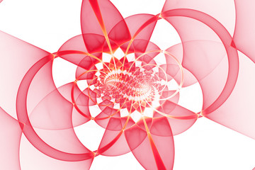 Abstract detailed geometrical ornament on white background. Fantasy fractal design in pink and red colors.