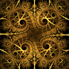 Abstract colorful floral ornament on black background. Symmetric