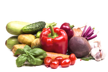 many different fresh cut garden vegetables