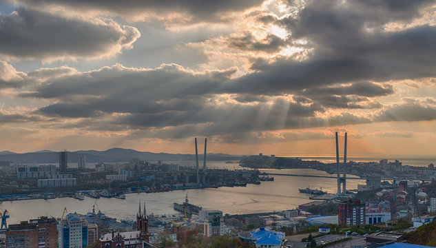 Vladivostok cityscape, sunset view. HDR image.