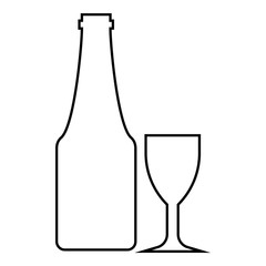 Wine and glass icon. Outline illustration of wine and glass vector icon for web