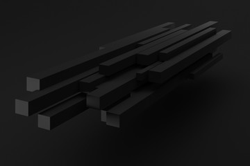 black stack line box chaos levitation on black background 3d ren