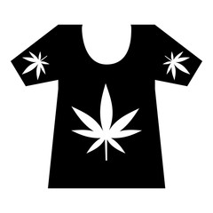 T-shirt with print of cannabis icon. Simple illustration of t-shirt with print of cannabis vector icon for web